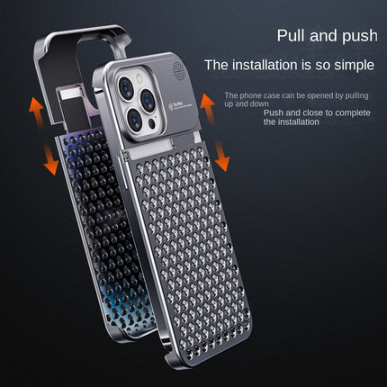 Aluminum Alloy Phone Case For 14 13 Pro Max Plus Hollow Heat Dissipation Anti-fall Full Body Shockproof Phone Cove HEBDO STORE