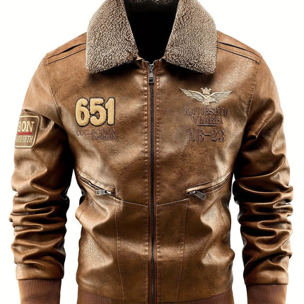 Polyester Leather Men's Casual Jacket, GSON Collection, Solid Color, Regular Fit, Notch Collar, Zippered Pockets, Woven Outerwear HEBDO