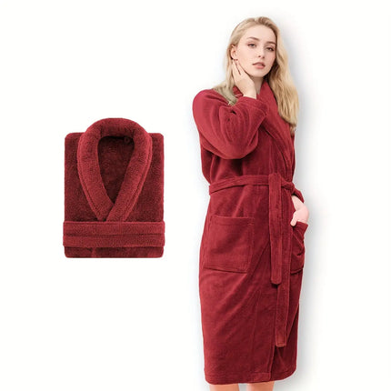 Ultra-Soft Fleece Bathrobe - Cozy, Warm & Machine Washable with Shawl Collar for Men and Women HEBDO