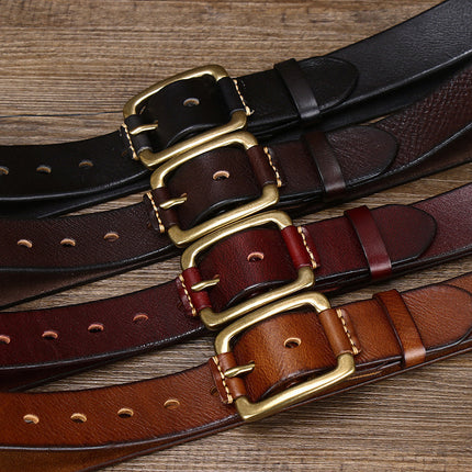 Men's Simple Fashion First Layer Cowhide Retro Brass Buckle Belt HEBDO STORE