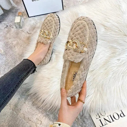 women's plush flat shoes Outdoor and office wear fashion chain design winter warm snow boots Large size 41-43 free delivery - Premium  from FRANTZDOL STORE  - Just $40! Shop now at FRANTZDOL STORE 