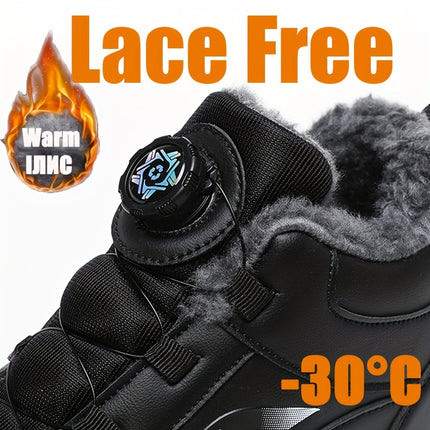 Men'S Winter Snow Boots, Solid Color, Non-Slip, Warm Plush Lining, Waterproof, Short Boot with Round Toe, with Buckle Closure, Durable TPR Sole, PU Upper, Fabric Insole, for Hiking, Outdoor, Daily & Casual Wear HEBDO STORE