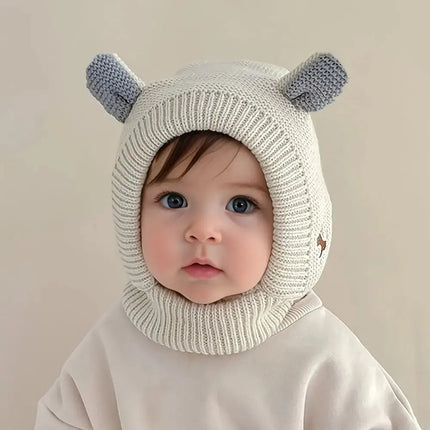 1pc Children's Knit Hat, Warmer Pullover Cap With Cute Ear Fleece Lined For Baby Boys & Girls In Autumn Winter - Image #1