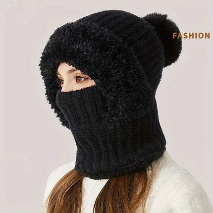 1pc Winter Warmth Acrylic Fleece-Lined Knit Beanie with Ear Flaps, Windproof Neck Gaiter Hood for Outdoor Cycling, Stretchable New Year'S Gift Hat, 100% Acrylic Woven Craftsmanship HEBDO