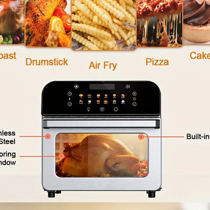 1pc MOREBEAUTY 12.5QT Electric Countertop Oven with Digital Touch Screen, Stainless Steel Rotisserie & Baking, 1700W, 110-130V, US Plug, Includes Crisper Tray, Drip Tray, Wire Rack, Fetch Tool, Skewer Racks, Rotisserie Shaft HEBDO