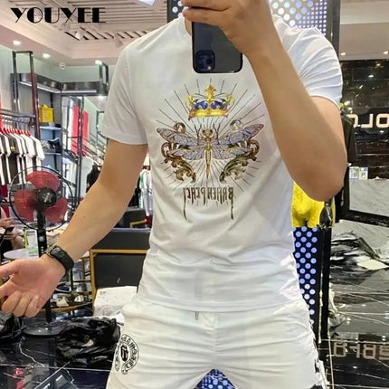 Men's T-shirt Slim Dragonfly Printing Handsome 2021 Summer New Personality Trend Fashionin In Europe Mercerized cotton Male Top - Premium  from FRANTZDOL STORE  - Just $45! Shop now at FRANTZDOL STORE 