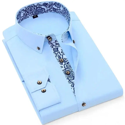 Blue-and-white Porcelain Collar Shirt Men Long Sleeve Korean SlimFit Casual Business Dress Shirts Solid Color White Shirt Cotton - Premium  from FRANTZDOL STORE  - Just $10.97! Shop now at FRANTZDOL STORE 