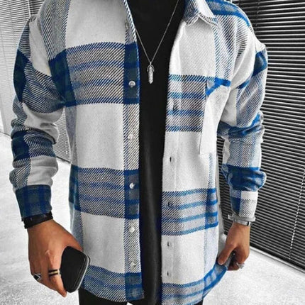 Men's Shirt Plaid Pocket Long Sleeve Shirt HEBDO STORE