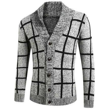 Men's New European And American Thickened Plaid Sweater Cardigan HEBDO