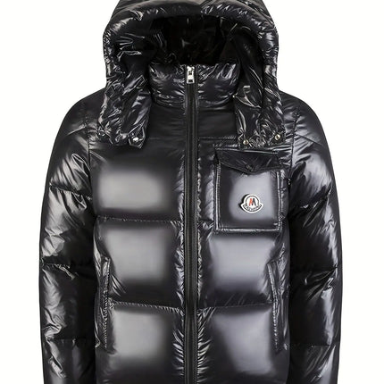 Stylish Down Jacket with Detachable Hood - Warm White Goose Feather, Nylon, Casual Fit for Men & Women HEBDO