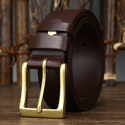 Men's Leather Pin Buckle First Layer Cowhide Simple Glossy Casual Pants Belt HEBDO STORE