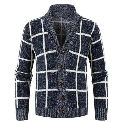 Men's New European And American Thickened Plaid Sweater Cardigan HEBDO