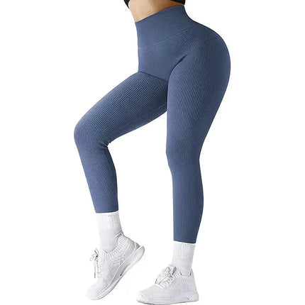 High Waist Seamless Leggings Threaded Knitted Fitness Pants Solid Women's Slimming Sports Yoga Pants Elastic Running Sport Leggings - Image #11