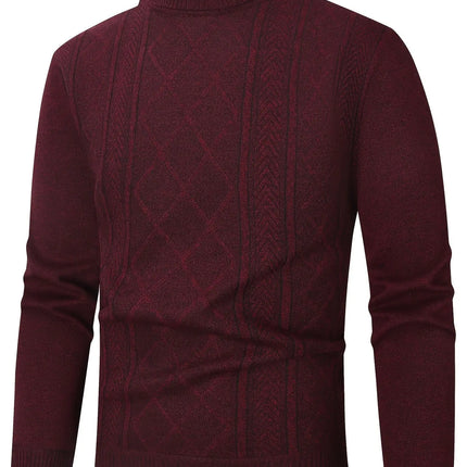 Men'S Casual Geometric-Pattern Knit Pullover Sweater, Polyester, Regular Fit, Long Sleeve, with Rib-Knit Collar, Slight Stretch Fabric, for Fall/Winter Collection, Thick HEBDO