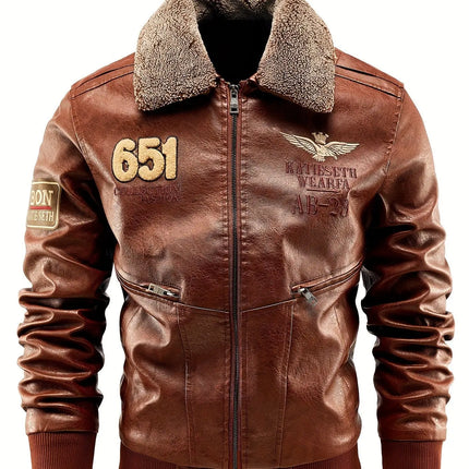 Polyester Leather Men's Casual Jacket, GSON Collection, Solid Color, Regular Fit, Notch Collar, Zippered Pockets, Woven Outerwear HEBDO