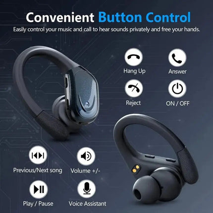 Bluetooth 5.3 Earphones True Wireless Headphones with Mic Button Control Noise Reduction Earhooks Waterproof Headset for Sports - Premium  from FRANTZDOL STORE  - Just $45! Shop now at FRANTZDOL STORE 