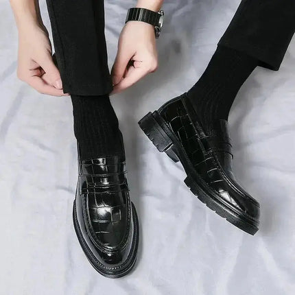 Men Fashion Leather Loafers Young Student  Formal Leather shoes Business Work Casual Slip-On Shoes Thick bottom Elevator Shoes - Premium  from FRANTZDOL STORE  - Just $95! Shop now at FRANTZDOL STORE 