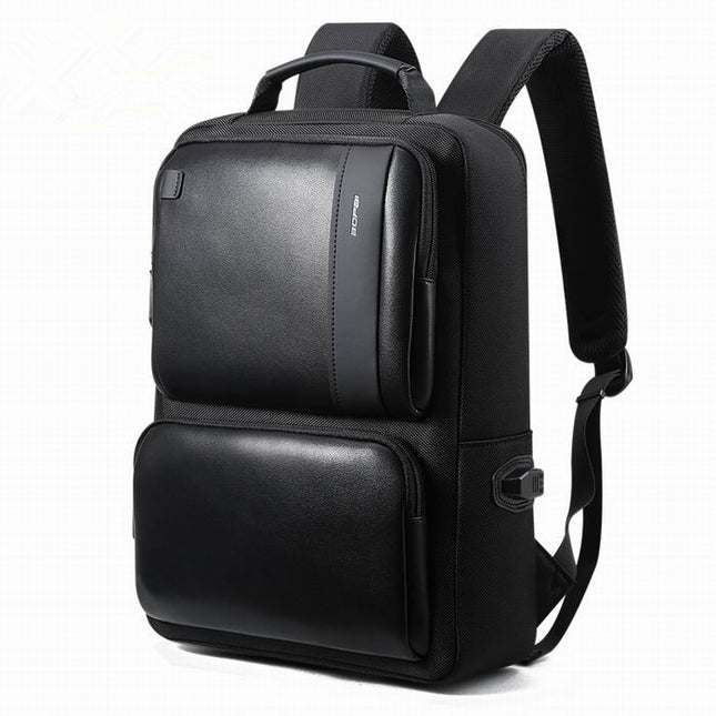 BOPAI Black Leather Backpack College Bag for Boys Mens Anti Theft Back Packs Travelling Bags Korean Style Men Backpack Schoolbag HEBDO STORE