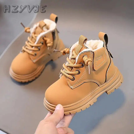 New Children's Fashion Boots Winter Thickened Boys Girls' Anti Slip Warm Leather Boots Side Zipper Solid Color Kids Casual Shoes - Premium  from FRANTZDOL STORE  - Just $35.99! Shop now at FRANTZDOL STORE 