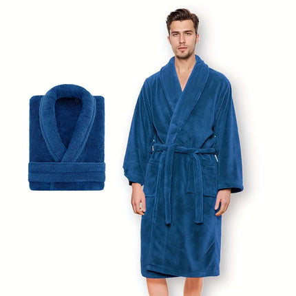 Ultra-Soft Fleece Bathrobe - Cozy, Warm & Machine Washable with Shawl Collar for Men and Women HEBDO