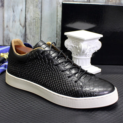 Men's Embossed Flat Casual Leather Shoes HEBDO STORE