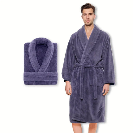 Ultra-Soft Fleece Bathrobe - Cozy, Warm & Machine Washable with Shawl Collar for Men and Women HEBDO