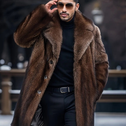 High-Quality Luxury Men's Faux Mink Fur Coat - Warm, Stylish & Casual Long Sleeve with Suit Collar for Fall/Winter HEBDO