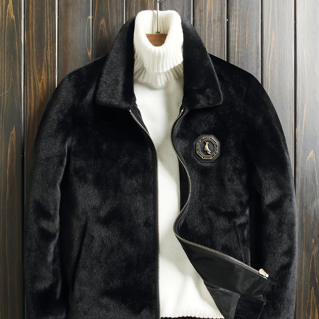 Men's Faux Fur Jacket - Thick, Warm Mink-Like Coat with Zip Closure for Fall/Winter HEBDO