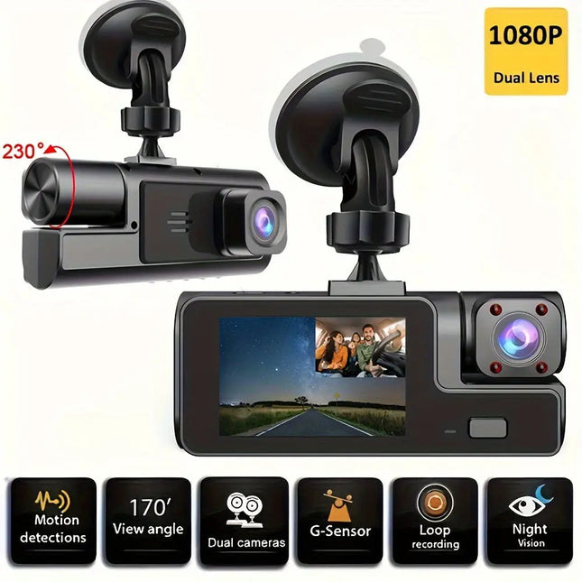 Dash Cam Front and Inside, HD 1080P Recording Car DVR Cam with 170° Wide Angle, Night Vision, Small Dash Camera for Cars, 24h Parking Monitor, Loop Recording, G-Sensor, Without SD Card HEBDO