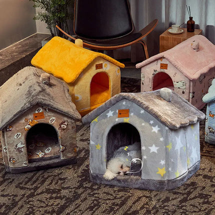 Foldable Dog House Pet Cat Bed Winter Dog Villa Sleep Kennel Removable Nest Warm Enclosed Cave Sofa Pets Supplies HEBDO