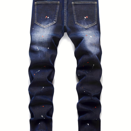 Men's M Embroidery Graphic Print Ripped Denim Pants With Pockets, Causal Cotton Blend Jeans For Outdoor Activities HEBDO STORE