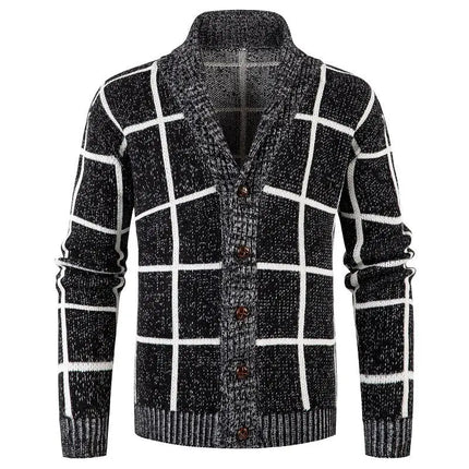 Men's New European And American Thickened Plaid Sweater Cardigan HEBDO