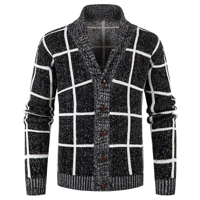 Men's New European And American Thickened Plaid Sweater Cardigan HEBDO