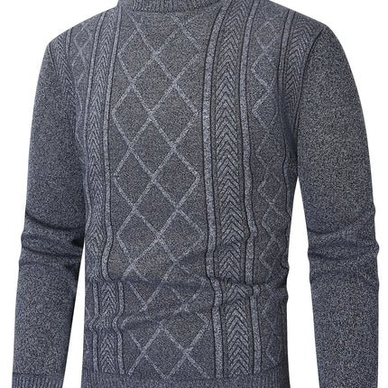 Men'S Casual Geometric-Pattern Knit Pullover Sweater, Polyester, Regular Fit, Long Sleeve, with Rib-Knit Collar, Slight Stretch Fabric, for Fall/Winter Collection, Thick HEBDO