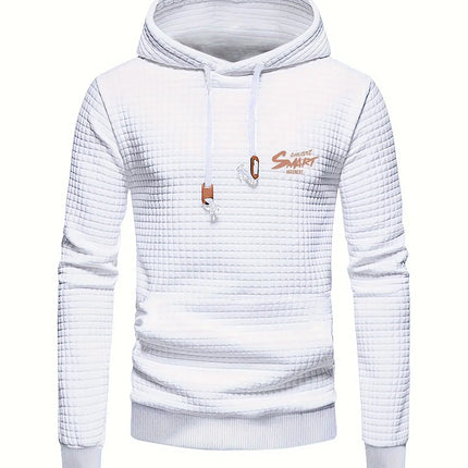 Men's Casual Hoodie with Letter Print - Stretchy Polyester Blend, Machine Washable, Perfect for Fall & Winter Outdoor Activities HEBDO