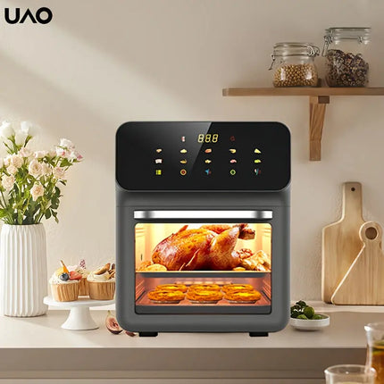 1pc UAO Electric Air Fryer, 1200W Intelligent Touch Control, 2.38gal High-Capacity, 110-130V Power Supply, US Plug, Freestanding Multifunctional Kitchen Appliance for Cooking Pizza and More HEBDO