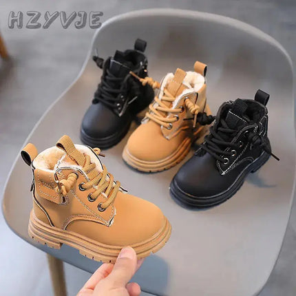 New Children's Fashion Boots Winter Thickened Boys Girls' Anti Slip Warm Leather Boots Side Zipper Solid Color Kids Casual Shoes - Premium  from FRANTZDOL STORE  - Just $35.99! Shop now at FRANTZDOL STORE 