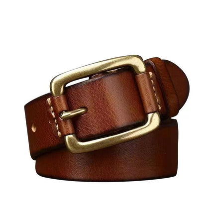 Men's Simple Fashion First Layer Cowhide Retro Brass Buckle Belt HEBDO STORE