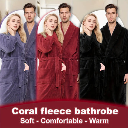 Ultra-Soft Fleece Bathrobe - Cozy, Warm & Machine Washable with Shawl Collar for Men and Women HEBDO