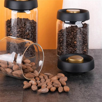 Vacuum Sealed Jug Set Black Coffee Beans Glass Airtight Canister Kitchen Food Grains Candy Keep Good Storage Jar Set Kitchen Gadgets HEBDO STORE