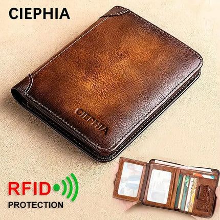 Genuine Leather Rfid Wallets For Men Vintage Thin Short Multi Function ID Credit Card Holder Money Bag Give Gifts To Men On Valentine's Day - Premium  from FRANTZDOL STORE  - Just $25.99! Shop now at FRANTZDOL STORE 