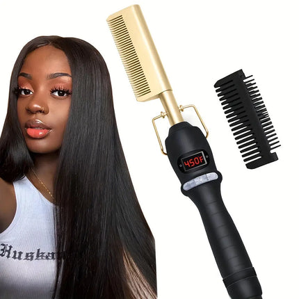 Professional Hot Comb With Digital Display - High Heat Ceramic Hair Press Comb For Thick Hair - Multifunctional Copper Hair Straightener - Gold - Premium  from FRANTZDOL STORE  - Just $39.99! Shop now at FRANTZDOL STORE 