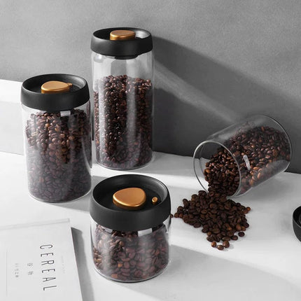 Vacuum Sealed Jug Set Black Coffee Beans Glass Airtight Canister Kitchen Food Grains Candy Keep Good Storage Jar Set Kitchen Gadgets HEBDO STORE