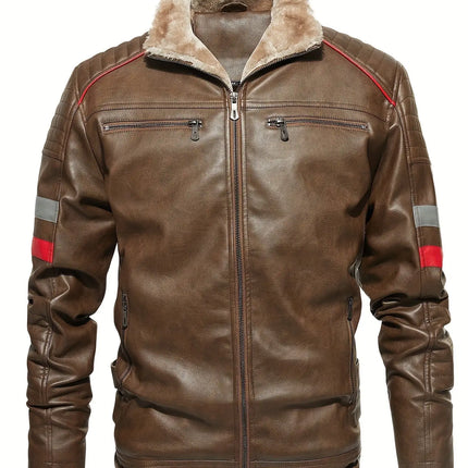 Warm Fleece Men's Casual PU Leather Retro Biker Jacket for Fall Winter HEBDO