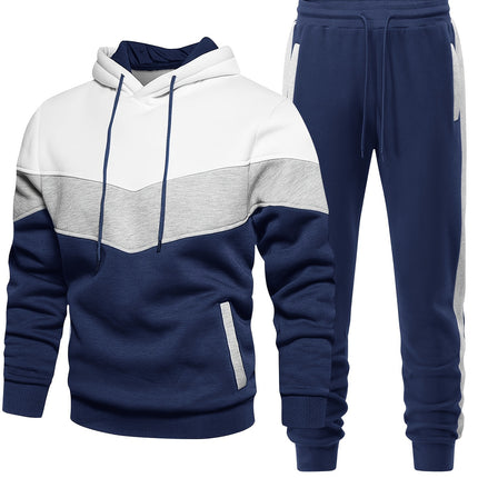 Men's Casual Hooded Sweatshirt And Sweatpants Set, Spring Autumn Winter Fashion, Sporty Pullover Hoodie With Color Block Design, Cozy Jogging Outfits, Athletic Track Suit HEBDO STORE