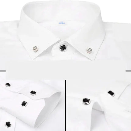 Men's Button-down Shirt Long Sleeve Casual Formal Business Dress Shirts Pocket-less Solid Color Blue White Tops Korean Slim Fit - Premium  from FRANTZDOL STORE  - Just $35! Shop now at FRANTZDOL STORE 