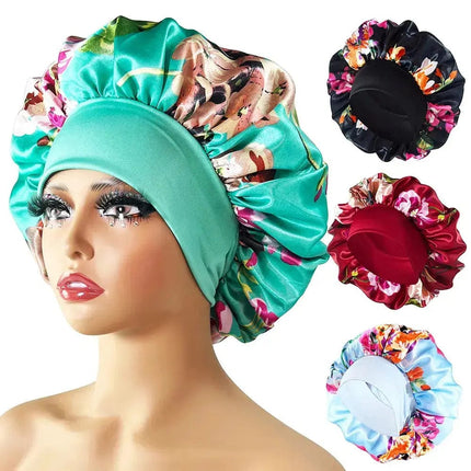 Women Satin Bonnet Cap Silky Big Bonnet for Women Floral Printing Sleep Cap Design Boneet's - Premium  from FRANTZDOL STORE  - Just $10.99! Shop now at FRANTZDOL STORE 