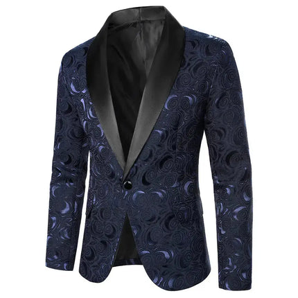 Men Suit Coat Rose Pattern Bright Jacquard Fabric Contrast Color Collar Party Luxury Design Causal Fashion Slim Fit Men Blazer - Premium  from FRANTZDOL STORE  - Just $24.02! Shop now at FRANTZDOL STORE 