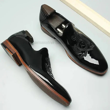 Men's Carving Loafers Calf Genuine Leather Wedding Party Men Casual Dress Shoes Fashion Gentleman Stree Style Men Shoes - Image #2