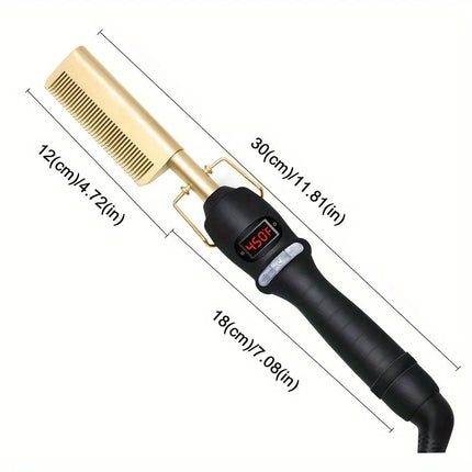 Professional Hot Comb With Digital Display - High Heat Ceramic Hair Press Comb For Thick Hair - Multifunctional Copper Hair Straightener - Gold - Premium  from FRANTZDOL STORE  - Just $39.99! Shop now at FRANTZDOL STORE 